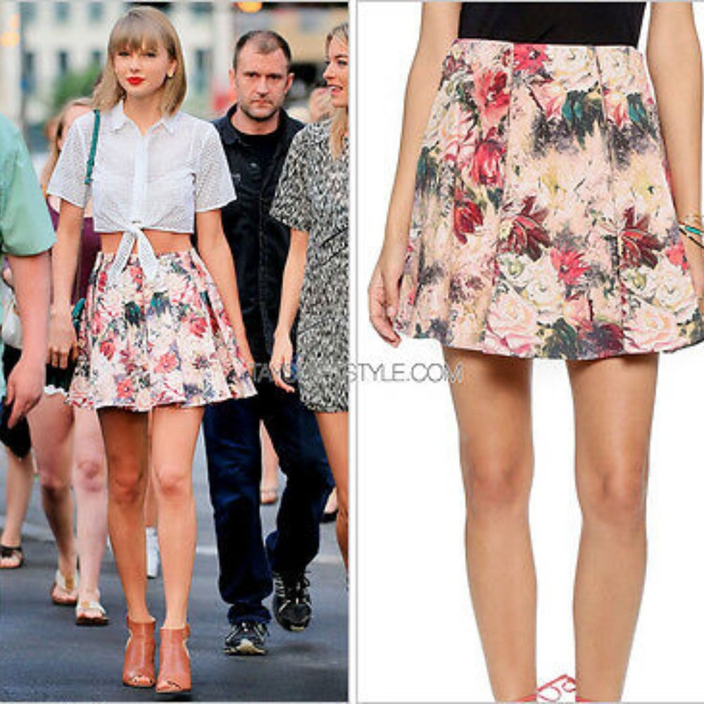 Haute Hippie Floral Painterly Pleated Mini Skirt